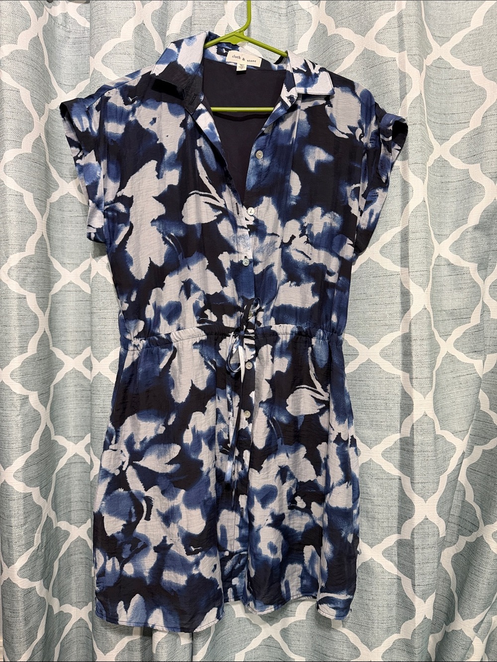 cloth & stone Navy and White Floral Tie-Waist Mini Dress